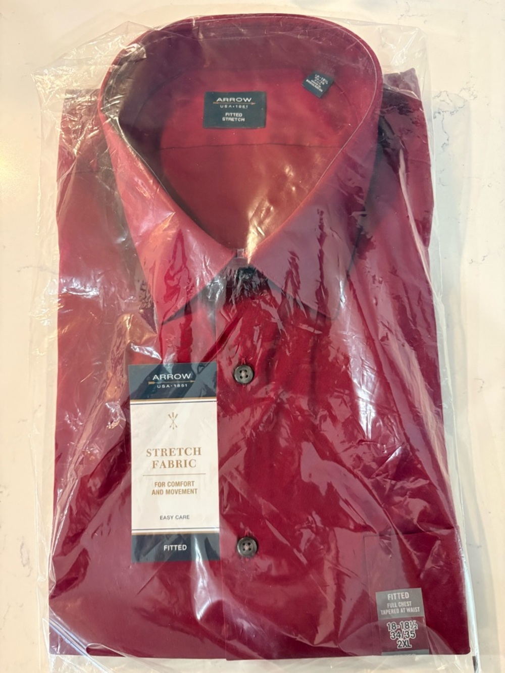 Arrow USA 1851 Men’s Dress Shirt 2XL 18-18.5 34/35 Maroon Fitted Stretch NIP